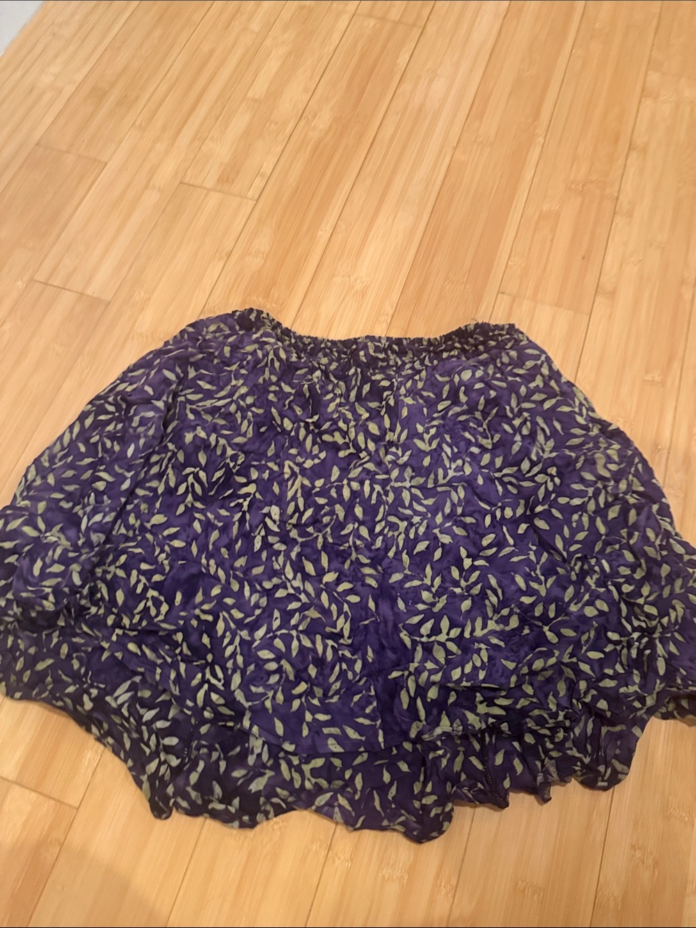 Women's Purple Leaf Print Elastic Waist Skirt